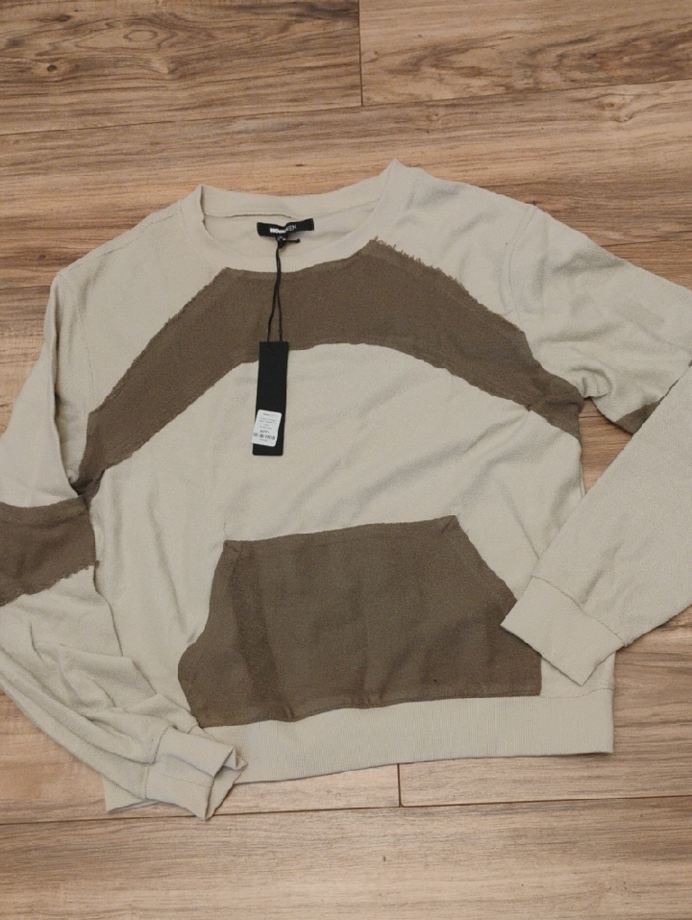 Fashion Nova Men's Crewneck Sweater in Beige and Brown Color-Block